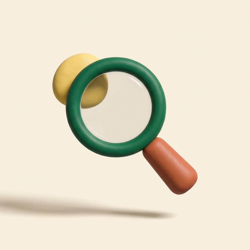 Clay magnifying glass with a butter pebble — illustration of browsing codes