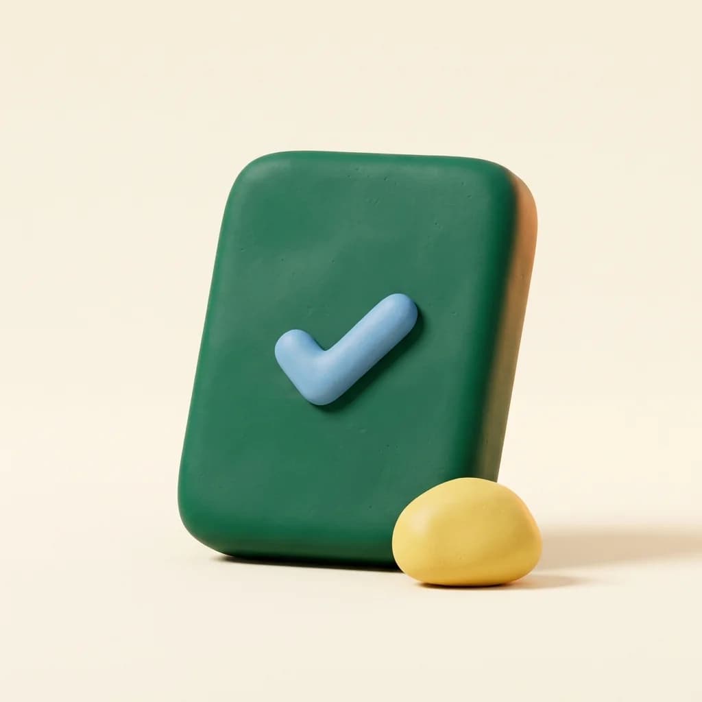 Clay clipboard with a sky-blue tick — illustration of copying the code